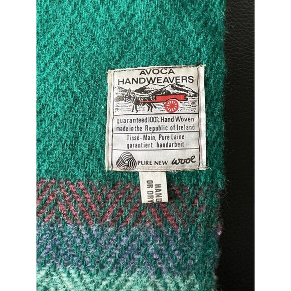 VTG Avoca Handweavers Green Stripe Woven 100% Wool Throw Blanket Shawl 54" x 36" - Picture 5 of 7